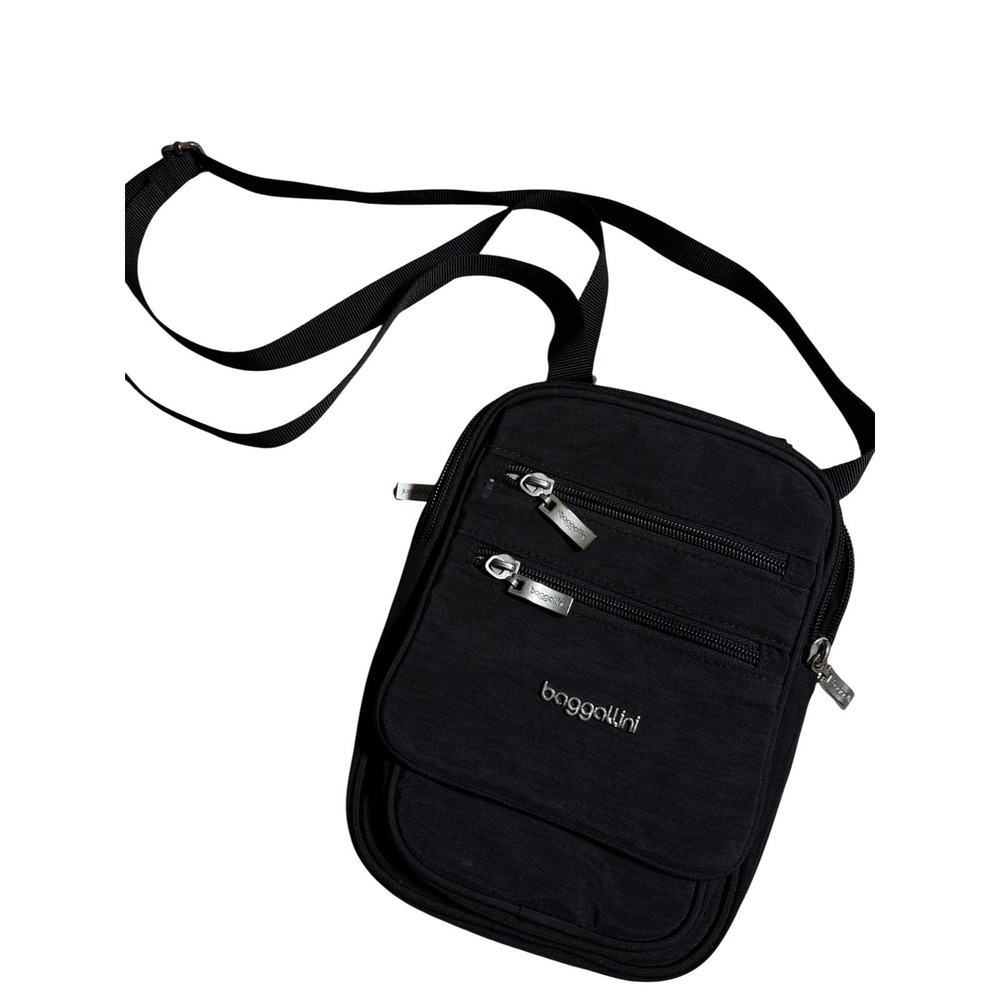 Baggallini Black Nylon Crossbody Travel Bag Organizer Multi-Pocket Purse minimal
